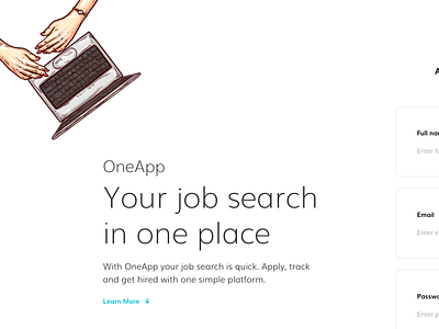 OneApp Landing Page apply job join landing page platform search sketch track ui ux web