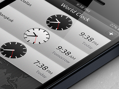 MiOS7 Clock App app bar button clock dark hands ios iphone time ui