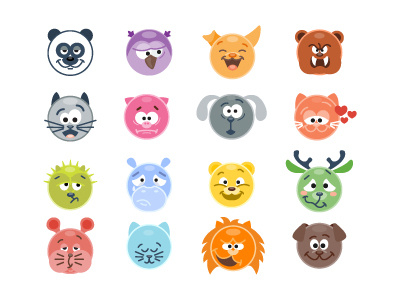 Emoticons Animals animal cartoon character cute emoji emoticon face happy illustration set smile vector