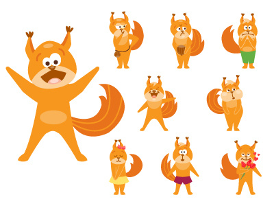 Squirell emojis animal cartoon character cute emoji emoticon expression icon illustration set squirrel vector