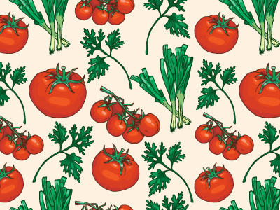 Vegetable pattern background greens herb illustration onion parsley pattern salad seamless tomato vector vegetable