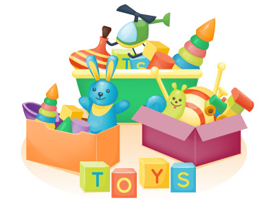 Toys ball box cartoon child game gift illustration isolated kids play toy vector