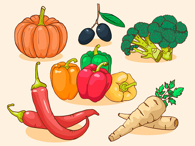 Fruits set botany cartoon food fruit greens illustration vector vegetable