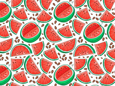 Watermelon Seamless Pattern food fruit hand drawn style illustration slice summer vector watermelon