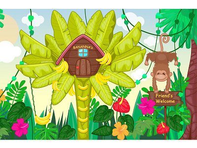 Jungle animal background cartoon character child cute design game illustration jungle kids show vector