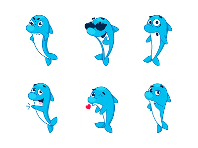 Dolphins Emojis animal cartoon character cute design dolphin emoji emotion illustration messenger sea seaworld sticker vector