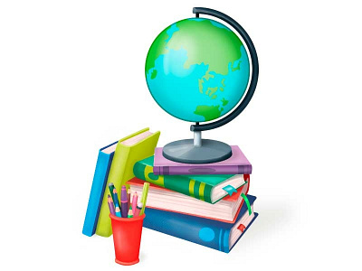 School composition with globe books cartoon child design globe planet realistic drawing school