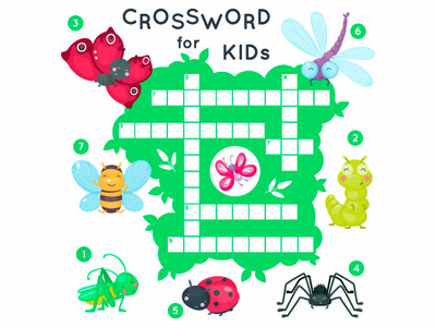 Crossword for kids animal cartoon child crossword cute design game illustration insect kawaii kid puzzle vector