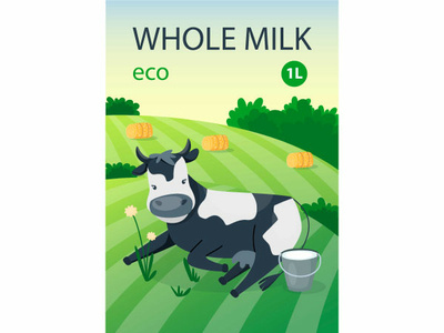 Cow animal cartoon character child cow cute design food illustration kids milk pack vector