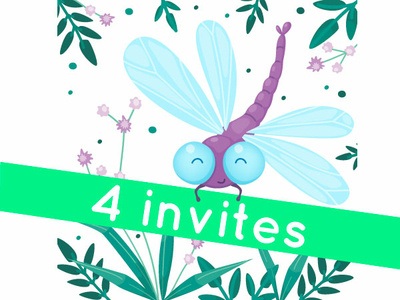 4 Invites animal cartoon character child cute design dragonfly illustration insect kawaii kids vector