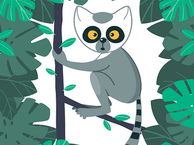 Lemur in the Forest animal cartoon character child cute design flat illustration jungle kids lemur monkey vector