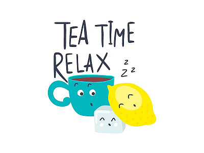 Tea Time cartoon character cute design flat food fun game illustration kids poster relax t shirt design tea time vector
