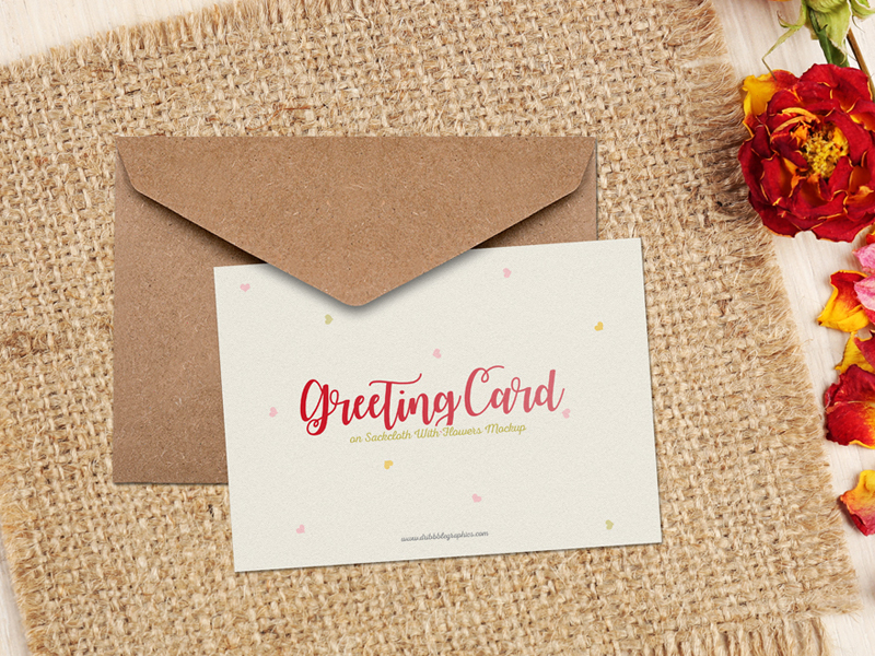 Download Free Greeting Card on Sackcloth With Flowers Mockup PSD by ...