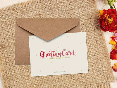 Free Greeting Card on Sackcloth With Flowers Mockup PSD free mockup free psd mockup freebie greeting card mockup mockup mockup free mockup template psd mockup