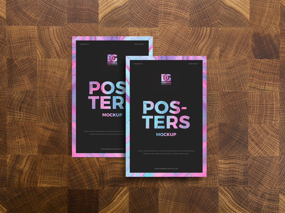 Download Free Posters On Wooden Background Mockup by Jessica Elle on Dribbble