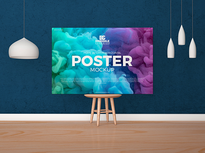 Download Free Horizontal Poster Canvas Mockup On Wooden Chair By Jessica Elle On Dribbble