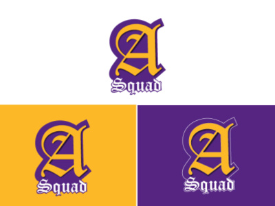 A Squad Logo alphabet logo app art branding cartoon eventfolio game gamer hud letter logo purple team typogaphy ui ux vector vilot white yellow
