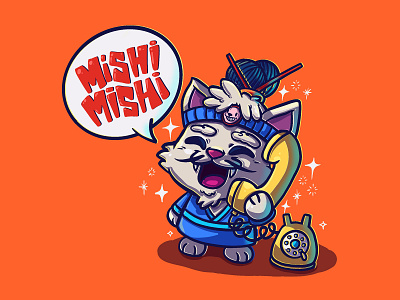 This is how cats answer the phone in Japan! 2d cartoon cat cats character character desing cute cat design digital 2d drawing graphic design illustration japana japanese cat moshi moshi telephone