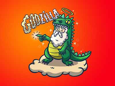 Godzilla! God in disguise illustration cartoon character costume design digital illustration doodle dragon drawing god godzilla illustration procreate