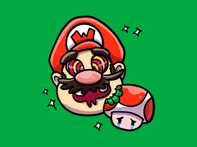 Wasted Mario! 2d cartoon character design doodle drawing fan art illustration its me mario mario bross mushroom nintendo toad