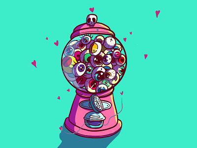 Eyegum machine! bubblegum bubblegum machine cartoon cute design drawing eye eyegum eyes gisholand hearts illustration look pop