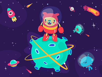 Spacey alien children digital drawing illustration space vector