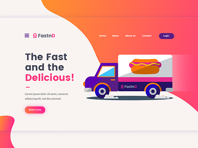 "FastnD" Landing page Illustration delivery design drawing fast food illustration interface landing page truck ui vector