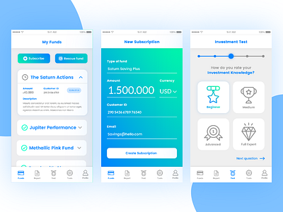 Funds App app app concept cards finance funds gradient icons mobile money uiuxdesign user interface design wizard