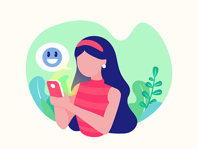 Girl With Cellphone cellphone character design digital emoji flat girl illustration mobile vector web web graphic