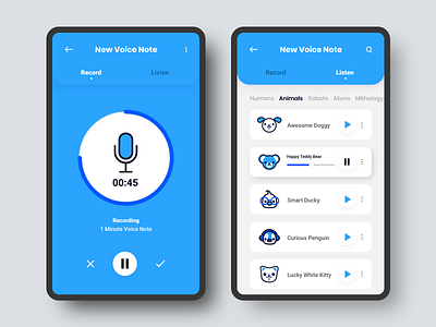 Voice Changer App app cards concept design design app digital enterprise app entertainment icons interface mobile record ui uidesign ux voice