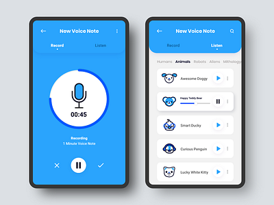 Voice Changer App app cards concept design design app digital enterprise app entertainment icons interface mobile record ui uidesign ux voice