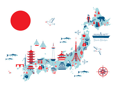 Cartoon travel map of Japan cartoon drawing geography illustrated map illustration japan japanese map travel world