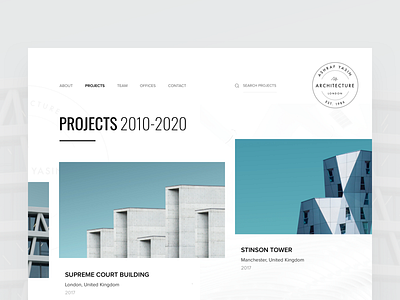 Architecture firm Projects screen architect architecture article clean design editorial grid hierarchy layout light minimal minimalist projects typography ui visual web design website white work