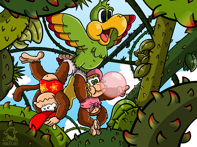 Dangerous Jungle art bird cartoon fanart illustrator monkey nintendo sky