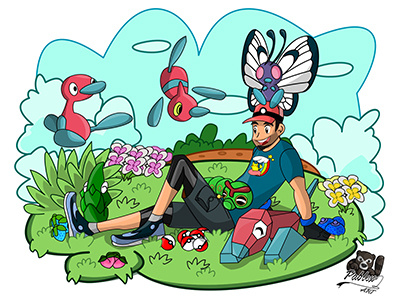 Pokemon Trainer bug cartoon fanart forest pokemon