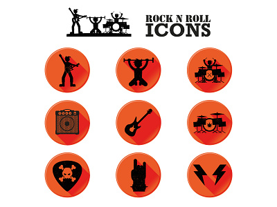 Rock Icons adobe illustrator cc flat design illustration long shadow rock rock and roll rock concert rockband textured vector