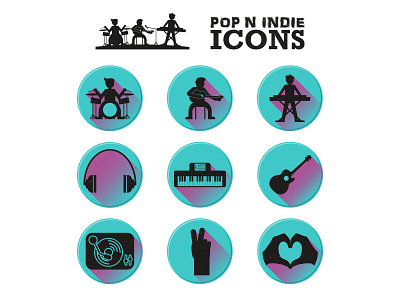 Pop Indie Icons adobe illustrator cc flat design icon icon set illustration indie indie music pop pop music textured vector