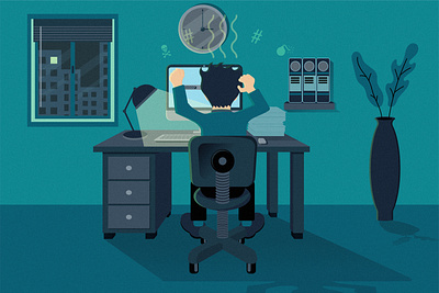 Working All Night Long adobe illustrator cc all night allnighter computer crash flat design freelancer graphic deisgn illustration tired vector working from home working late