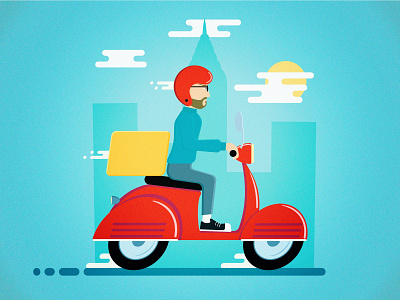 Online Food Delivery Service - Dress for the job you want! adobe illustrator cc city delivery design flat design illustration job minimalism pizza scooter vector vespa