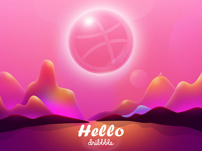 Hello Dribbble ！ design hello dribbble illustration man mountain pink vector