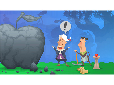 Isaac Newton apple banter cartoon character humor illustration newton science vector