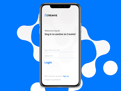 Creakie Mobile App. Login Screen mobile mobile app