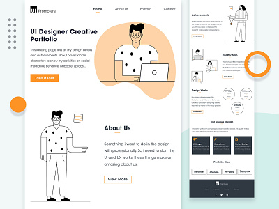 UI Portfolio Landing Page | Doodle Site creative design design layout doodle characters doodleart illustration inspiration landingpage minimalist portfolio ui design website design