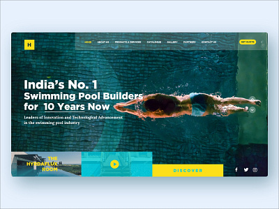 Hydraflux Website adobe xd aqua asymmetrical blue design homepage swimming ui ux ux design yellow