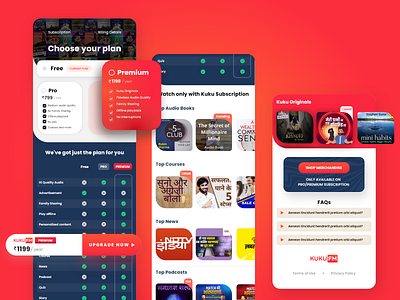 KukuFM Subscription Model Concept adobe xd android app app design audiobook podcast pricing red subscription ui ux