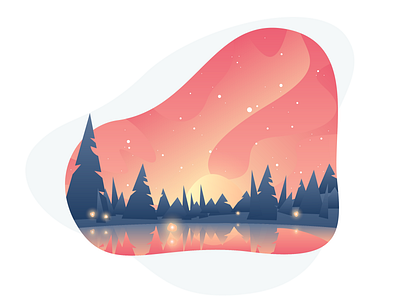 Illustration for Swedish AI company blue branding design forest identity illustration illustrator landscape nordic pink sky sunset sweden vector