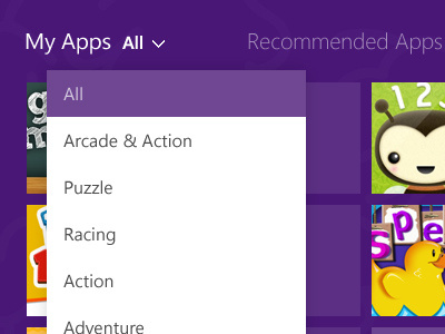 Drop down - Windows 8 App app arcade action dropdown purple windows 8