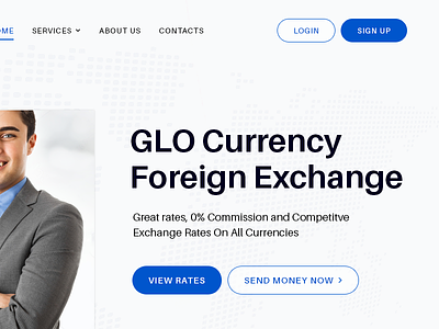 GlO Currency - Website Redesign blue currency design finance layout money transfer redesign ui website