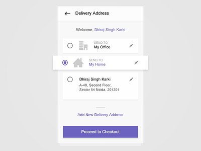 Choose Delivery Address address card checkout clean delivery edit address minimal select ui ux welcome white