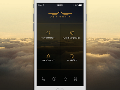 Jethunt - Main Screen flight booking instajet iphone app jethunt messages mobile app private jet booking ui design ux